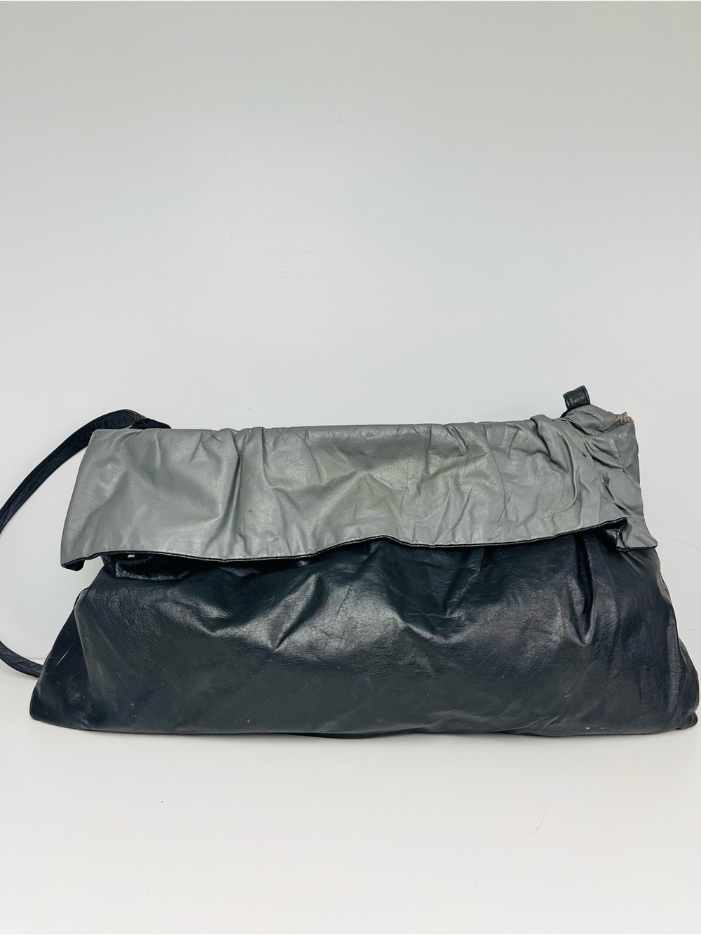 XL Vintage Black and Gray Leather Crossbody